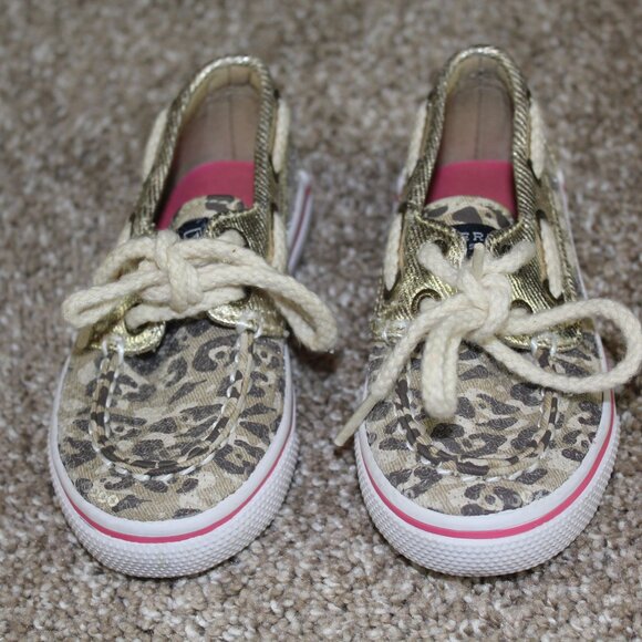 Sperry Baby Shoes Gold Leopard Cheetah Sequin Boat Infant Girls Size 5 M - Picture 2 of 6